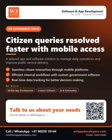 W3AppDevelopers poster for Government office: Citizen queries resolved faster with mobile access