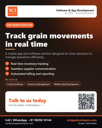 W3AppDevelopers poster for Grain elevator: Track grain movements in real time