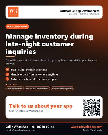 W3AppDevelopers poster for Guitar store: Manage inventory during late-night customer inquiries