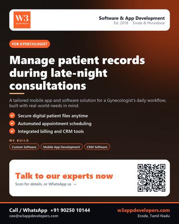W3AppDevelopers poster for Gynecologist: Manage patient records during late-night consultations