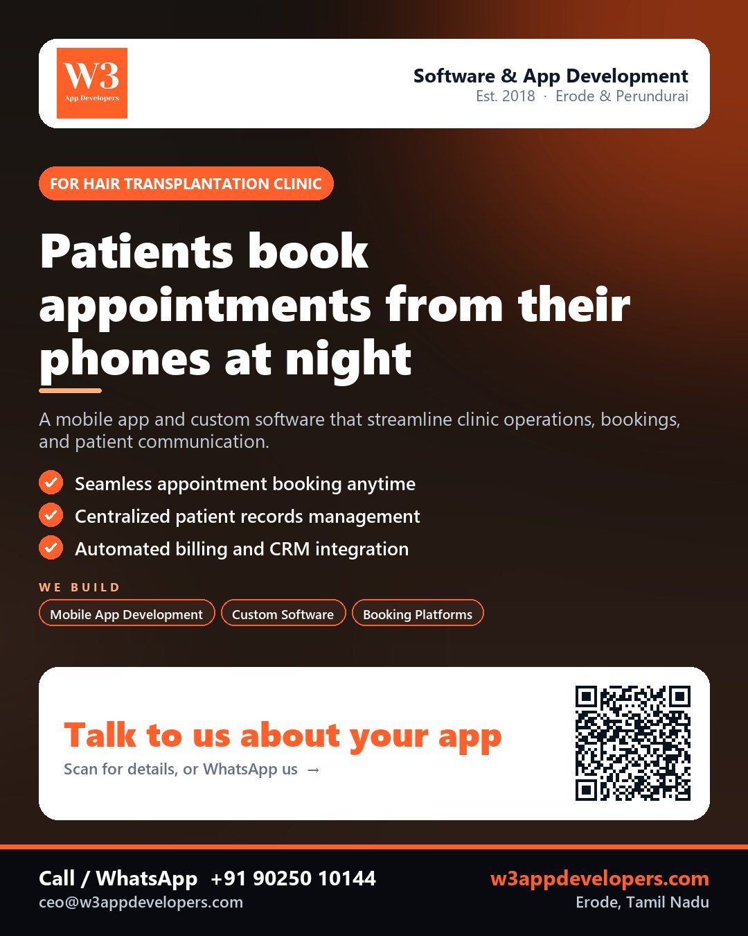 W3AppDevelopers - Custom mobile app and software solution for Hair transplantation clinics