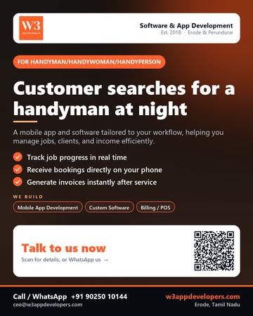 W3AppDevelopers poster for Handyman/Handywoman/Handyperson: Customer searches for a handyman at night