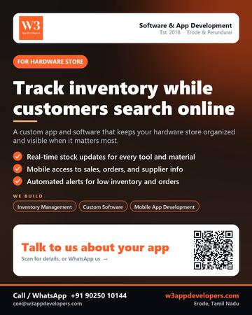 W3AppDevelopers poster for Hardware store: Track inventory while customers search online