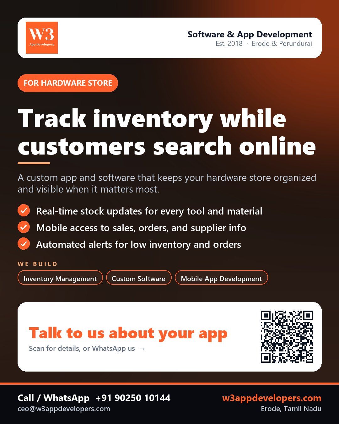 W3AppDevelopers helping a hardware store manage inventory with custom mobile app and business software