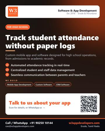 W3AppDevelopers poster for High school: Track student attendance without paper logs