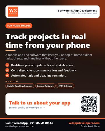 W3AppDevelopers poster for Home builder: Track projects in real time from your phone