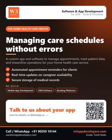 W3AppDevelopers poster for Home health care service: Managing care schedules without errors