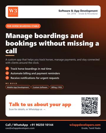 W3AppDevelopers poster for Horse boarding stable: Manage boardings and bookings without missing a call