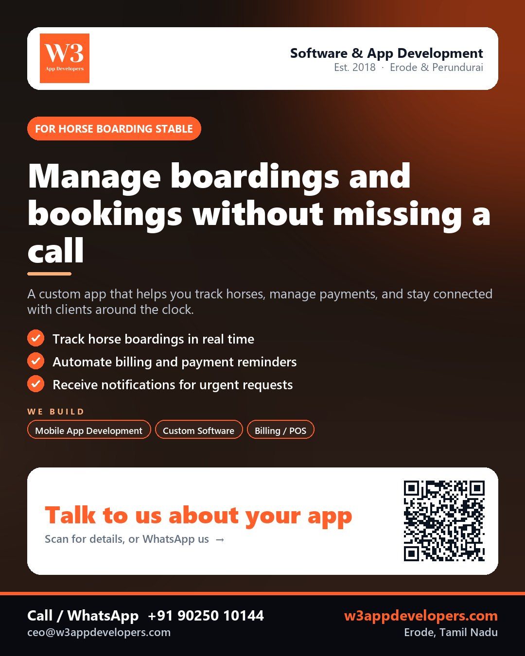 W3AppDevelopers - Horse boarding stable app and business software solution