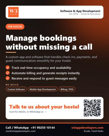 W3AppDevelopers poster for Hostel: Manage bookings without missing a call