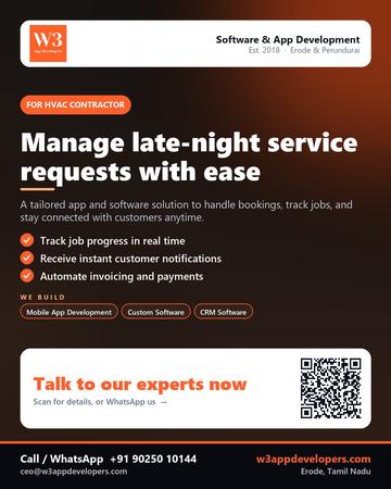 W3AppDevelopers poster for HVAC contractor: Manage late-night service requests with ease