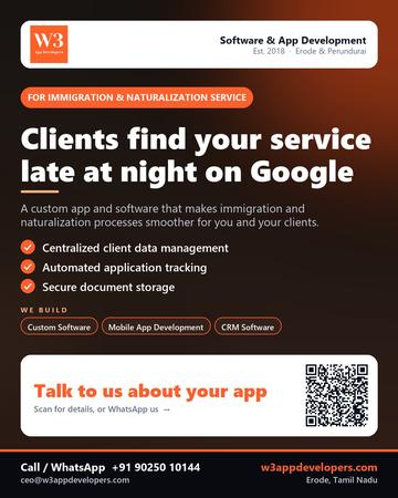 W3AppDevelopers poster for Immigration & naturalization service: Clients find your service late at night on Google