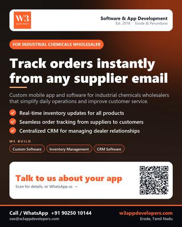 W3AppDevelopers poster for Industrial chemicals wholesaler: Track orders instantly from any supplier email