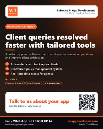 W3AppDevelopers poster for Insurance agency: Client queries resolved faster with tailored tools