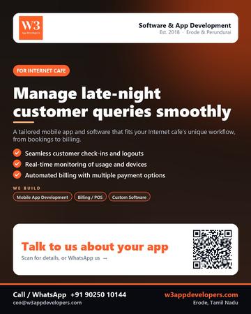 W3AppDevelopers poster for Internet cafe: Manage late-night customer queries smoothly