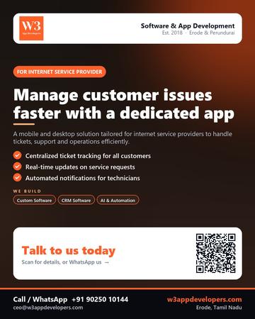 W3AppDevelopers poster for Internet service provider: Manage customer issues faster with a dedicated app