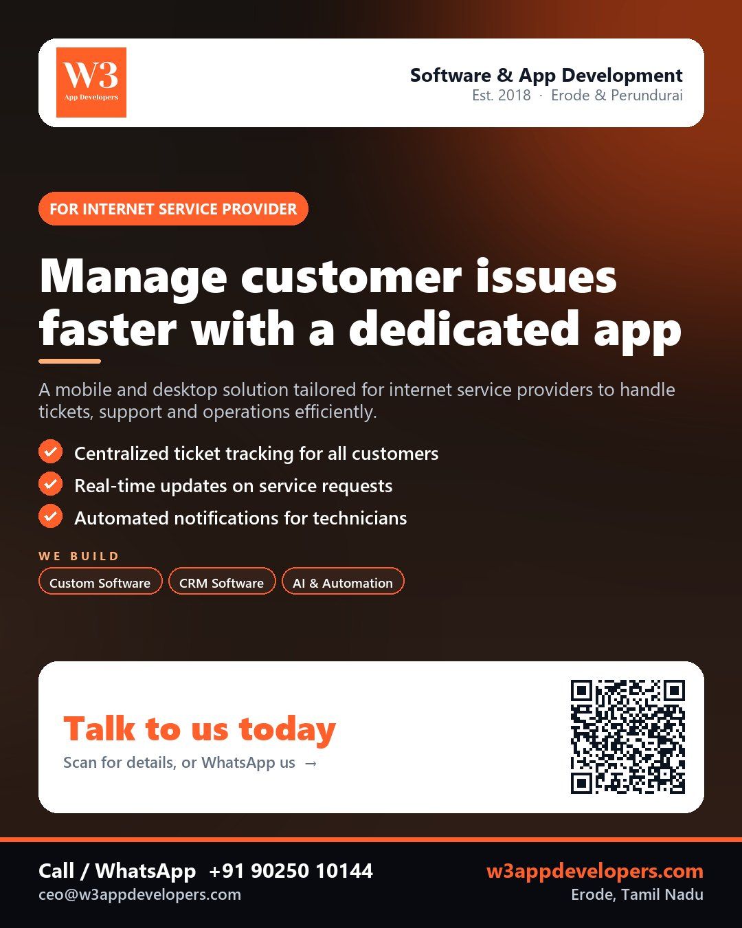 W3AppDevelopers helping an internet service provider manage support tickets with custom app solutions