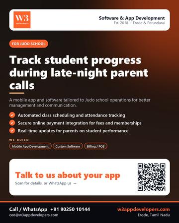 W3AppDevelopers poster for Judo school: Track student progress during late-night parent calls