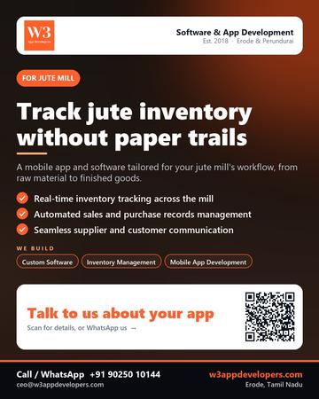 W3AppDevelopers poster for Jute mill: Track jute inventory without paper trails