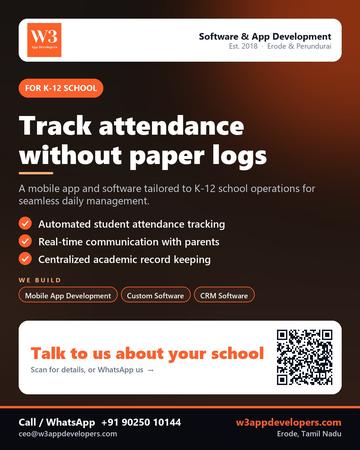 W3AppDevelopers poster for K-12 school: Track attendance without paper logs