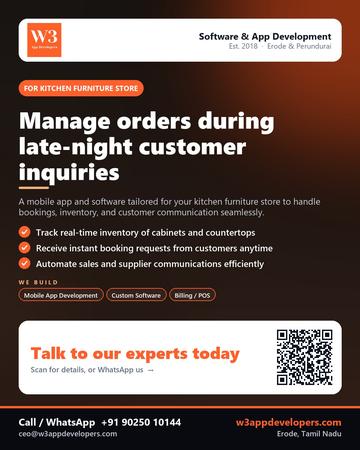 W3AppDevelopers poster for Kitchen furniture store: Manage orders during late-night customer inquiries