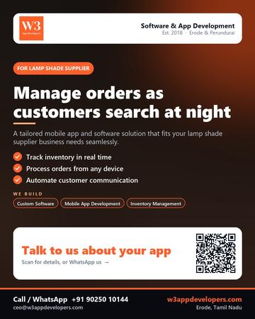 W3AppDevelopers poster for Lamp shade supplier: Manage orders as customers search at night
