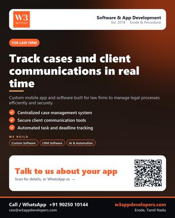 W3AppDevelopers poster for Law firm: Track cases and client communications in real time