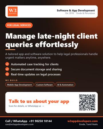 W3AppDevelopers poster for Legal services: Manage late-night client queries effortlessly