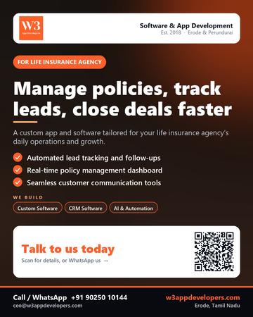 W3AppDevelopers poster for Life insurance agency: Manage policies, track leads, close deals faster