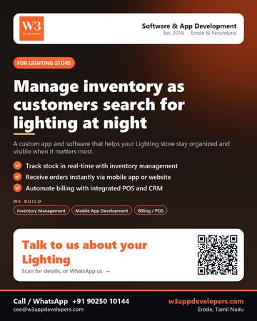 W3AppDevelopers poster for Lighting store: Manage inventory as customers search for lighting at night
