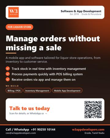 W3AppDevelopers poster for Liquor store: Manage orders without missing a sale