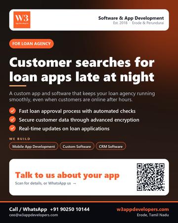 W3AppDevelopers poster for Loan agency: Customer searches for loan apps late at night
