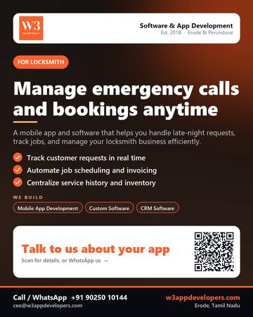 W3AppDevelopers poster for Locksmith: Manage emergency calls and bookings anytime