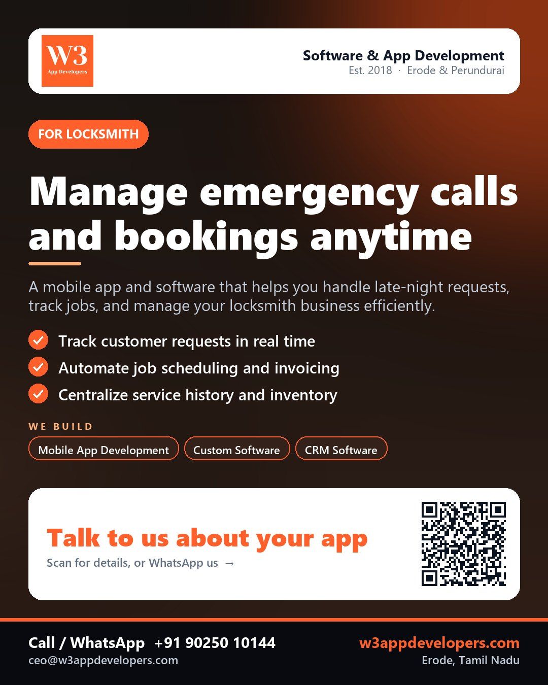 W3AppDevelopers - Custom software for Locksmith businesses, mobile app development and CRM solutions