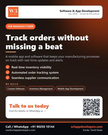 W3AppDevelopers poster for Manufacturer: Track orders without missing a beat