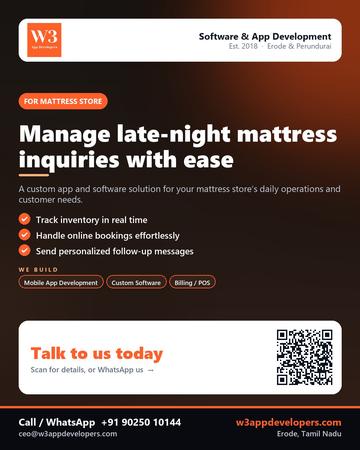 W3AppDevelopers poster for Mattress store: Manage late-night mattress inquiries with ease