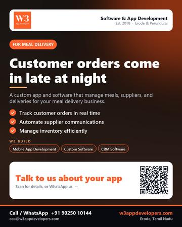 W3AppDevelopers poster for Meal delivery: Customer orders come in late at night