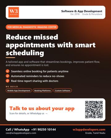 W3AppDevelopers poster for Medical diagnostic imaging center: Reduce missed appointments with smart scheduling