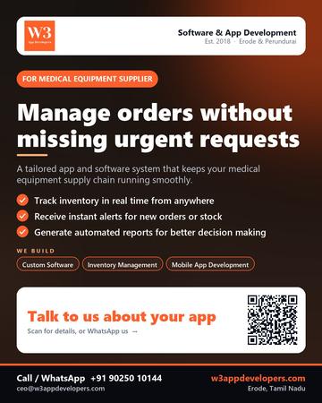 W3AppDevelopers poster for Medical equipment supplier: Manage orders without missing urgent requests