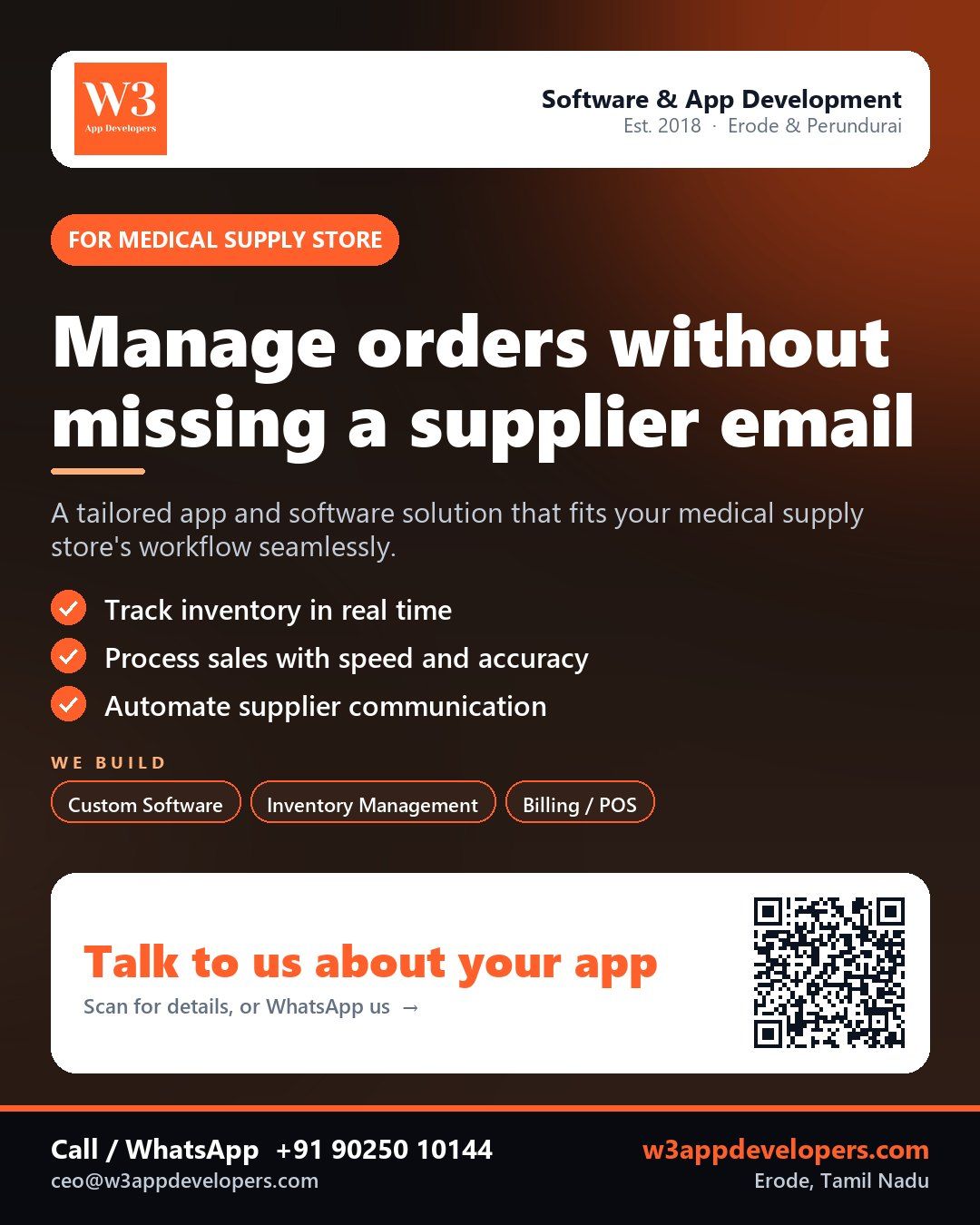 W3AppDevelopers custom app solution for a medical supply store