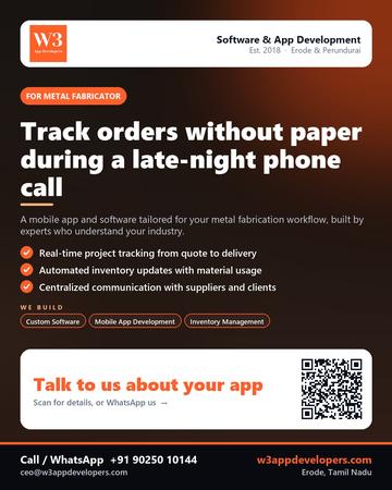 W3AppDevelopers poster for Metal fabricator: Track orders without paper during a late-night phone call