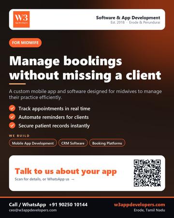 W3AppDevelopers poster for Midwife: Manage bookings without missing a client