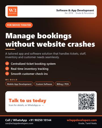 W3AppDevelopers poster for Movie theater: Manage bookings without website crashes