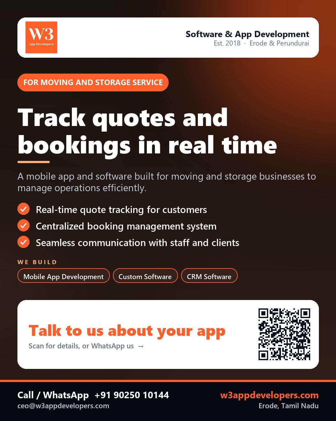 W3AppDevelopers provides mobile app and custom software solutions for moving and storage services.