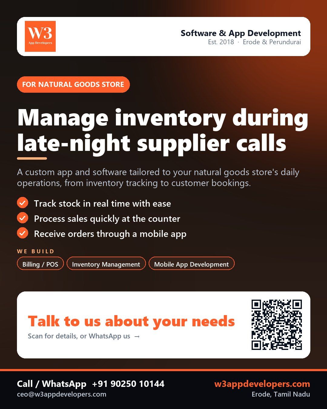 W3AppDevelopers - Custom mobile app for natural goods store owners