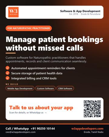 W3AppDevelopers poster for Naturopathic practitioner: Manage patient bookings without missed calls