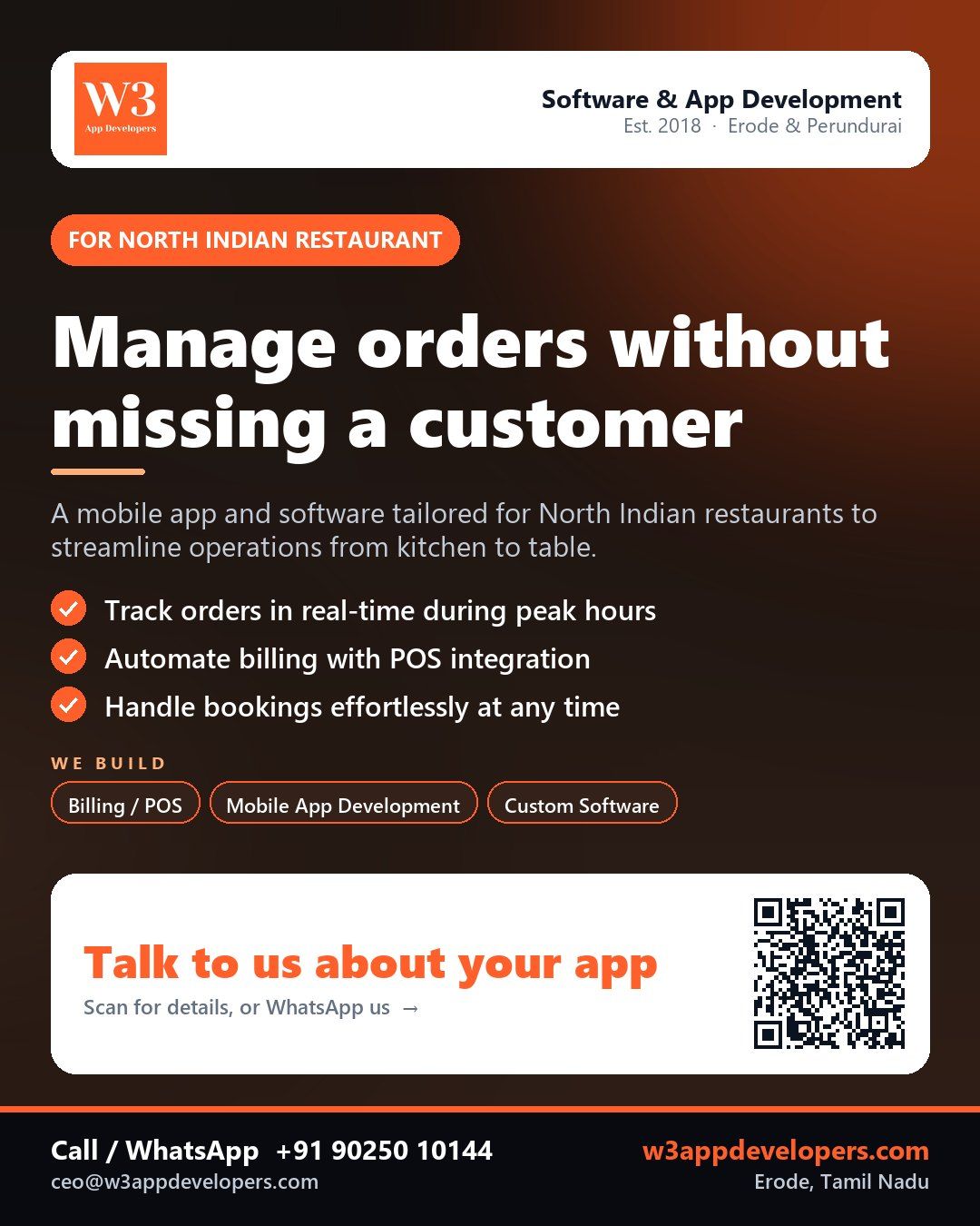 North Indian restaurant using custom mobile app and business software by W3AppDevelopers