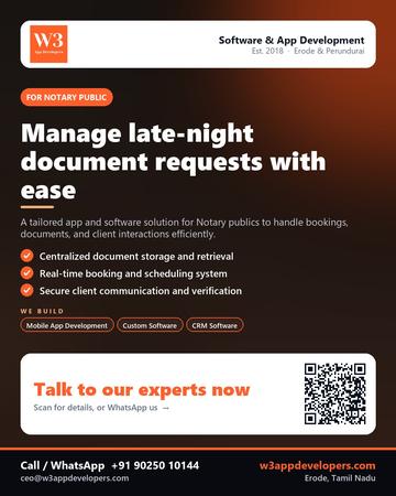 W3AppDevelopers poster for Notary public: Manage late-night document requests with ease