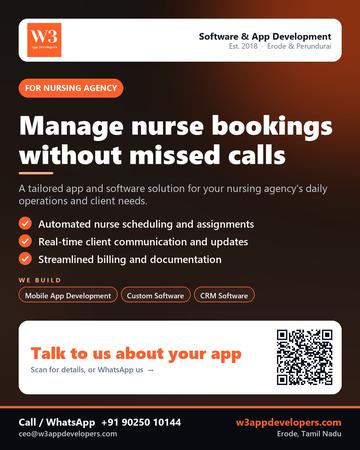 W3AppDevelopers poster for Nursing agency: Manage nurse bookings without missed calls