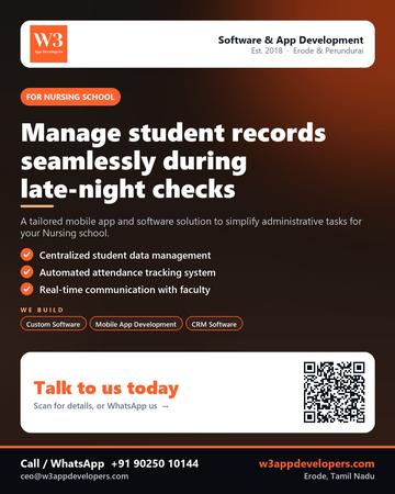 W3AppDevelopers poster for Nursing school: Manage student records seamlessly during late-night checks